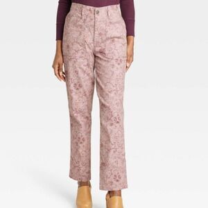 Knox Rose Floral Twill Pants  -Rose Ash - High Rise - Straight Leg - MEDIUM -New